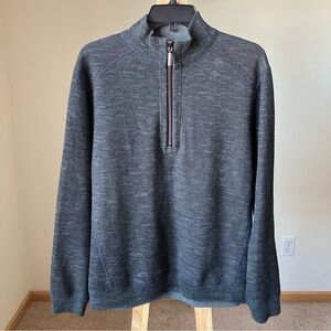 Tommy Bahama Quarter Zip Sweater Sweatshirt Charcoal Blue Red Piping